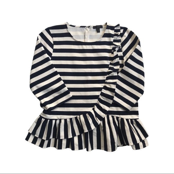 J.Crew Asymmetrical Striped Ruffle Top, 3/4 sleeve, navy and off white stripe, M - Picture 3 of 3